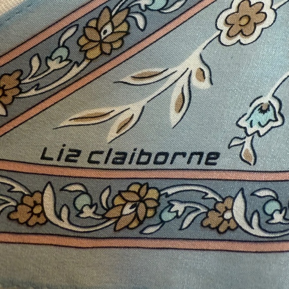 Liz Claiborne Japan 100% Silk Scarf 🇯🇵 – Dusty Blue Paisley Floral - Picture 9 of 11